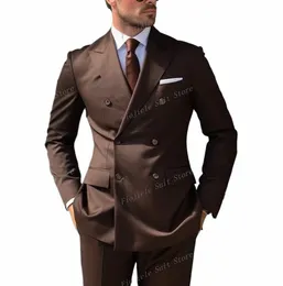 nuovi uomini marroni Busin Suit Groom Groomsman Smoking Wedding Party Prom Casual formale Ocn 2 pezzi Set giacca pantaloni X5DM #