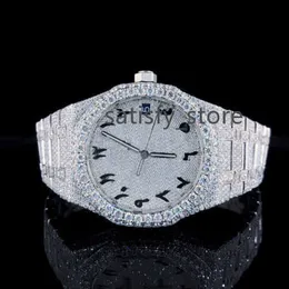 Moissanite Iced Out Hip Hop Watch Round Dial Arábico para Ready to Hand