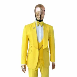 Homens amarelos ternos xale lapela único breasted formal baile de formatura 3 peça jaqueta calças colete roupas de alta qualidade conjunto k7k4 #