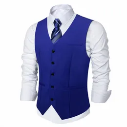 Erkekler Kraliyet Blue Ray Polyester Suit Vest Busin Düğün Resmi Kırmızı Siyah Khaki İnce Blazer V Yaka Delek Gilet Dropship D2NZ#