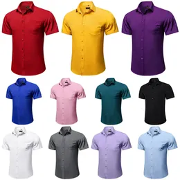 Verão sólido camisa de manga curta vermelho branco amarelo turn-down colarinho casual praia estilo casual streetwear roupas masculinas t camisa 240325