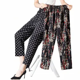 xl-8xl Summer Women Harem Pants Casual High Waist Pants Printed Elastic Waist Middle Aged Women Trousers Summer Bottoms 52xX#