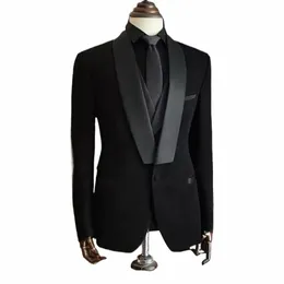 Män passar högkvalitativ svart 3 -stycksjacka byxor Vest Elegant Blazer Luxury Outfits Set Wedding Evening Party Costume Homme D4WM#