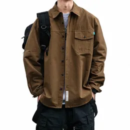 Японская высококачественная черная винтажная рубашка Cott, мужская одежда, Harajuku, повседневное свободное пальто-карго, корейский топ с рукавами Fi Lg, S9mV #
