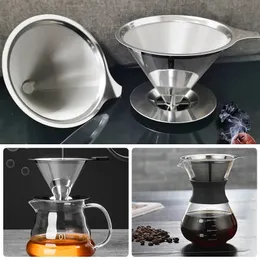 Stainless Steel Coffee Filters Reusable Double Layer Pour Over Filters Coffees Drip Mesh Kitchen Gadgets Tea Filter Basket 240313