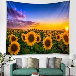 Tapestries Sunflower Field Tapestry Nature Sunlight Yellow Blooming Flower Scenery Wall Hanging For Bedroom Living Room Decor