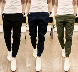 Calças lisas masculinas casuais chinos calças corredores fino ajuste homem chinos calças com punho elástico roupas verão outono 6251441