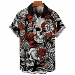 Hawaiian Summer Horror Skull Camicie per uomo Vintage Casual 3d Stampa Rocker Gotico Rockabilly Manica corta Top Abbigliamento importato U9uV #