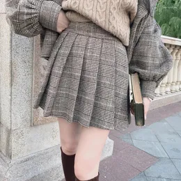 Skirts KEQI Bobon21 Womens Pleated Skirt Shorts Plaid Woolen High Waist A Line Japanese Tartan School Autumn Winter B1671