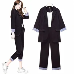Zestaw damskiego blezeru 2024 Nowy wiosenny czarny garnitur+kamizelka+spodnie Trzyczęściowe koreańskie eleganckie eleganckie garnitury N45D#