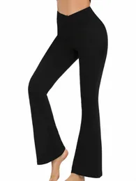 FLAGE LEGGINGS Crossover Kvinnoryogbyxor Ctrol Mage High midja breda benbyxor L4ZM#