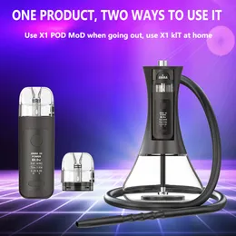 Ehuka Original Arab Shisha 이중 사용 vapes e 담배 60W 키트 전자 물 담뱃대 교체 가능한 포드 vape 2000mah 충전식 LED 조명 모드 4 색 큰 증기 펜