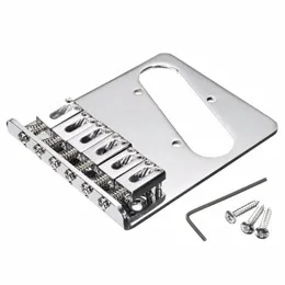 Um conjunto de ponte de guitarra elétrica prata cromada 6 tl em formato de l para guitarra elétrica + 3 parafusos de montagem + chave sextavada