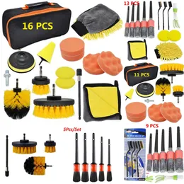 Upgrade New Beauty Tools Detailing Brush Set Leather Air Vents Rim Scrubber Cleaning Kit Polisher Adapter Waxing Car Accessories Towel