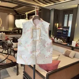 Etniska kläder 2024 kinesisk stil spänne förbättring Vest Brocade Spring Retro Jacquard Top Lady Improved Tangsuits