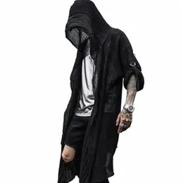 Klub nocny piosenkarka Punk Rock Hip Hop LG koszula czarny z kaptury Cloak Cardigan Men Linen Oversize Bluzka Gotycka Vintage Streetwear P6H2#