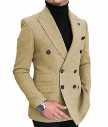Formalne męskie garnitury wełniane kurtka Bussin PROM TUXEDO jednoczęściowe blezer podwójnie piersi dla drużbów 55e0##