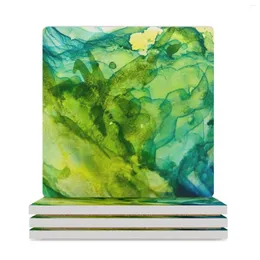 Bordmattor Blue-Green Watercolor Marble Pattern Ceramic Coasters (fyrkant) Söt koppuppsättning för drycker vita