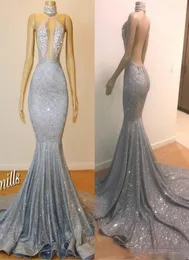 2021 Backless Mermaid Long Evening Dresses Mang Neck Tulle Appliques 구슬 스팽글 커스텀 공식 이브닝 가운 무도회 파티 D3988453