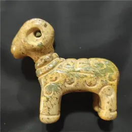 Skulpturer Hongshan Culture Natural Jadeware Zodiac Sheep Handmade Collection Ornament Pendant Carving Decoration Mascot Figurer Gift