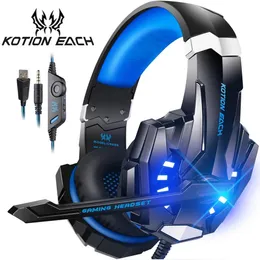 KOTION EACH Gaming Headset Casque Deep Bass Stereo Game Kopfhörer mit Mikrofon LED Licht für Telefon Laptop PC Gamer 240314