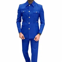 gn Good Royal Blue Africa Style Костюмы для мужчин Золотой зад с квадратным воротником на заказ Формальный повседневный костюм для вечеринки в стиле Busin Homme o1Hc #