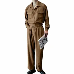 Incerun Erkekler Set Sold Color Lapel LG Kol Cepleri Gömlek Düz Pantolon 2 PCS Street Giyim 2023 Gevşek Erkekler Sıradan Takım Takım S-5XL L7N4#