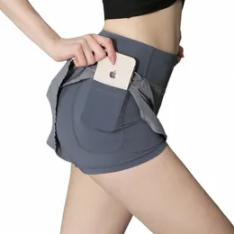 Sportbekleidung für Damen, hohe Taille, Yoga-Short-Cut, zwei-in-e-Pocket-Fitness-Shorts S462#