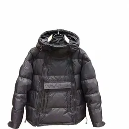 Homens de inverno táticas jaqueta com capuz parka para baixo cott casaco preto duplo zíper pulôver brilhante acolchoado jaquetas casual quente outerwear 80qW #