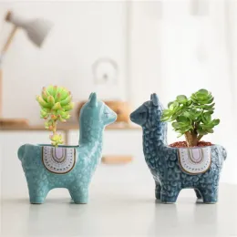 Planters Ceramic Alpaca Flower Pot European Style Cute Fleshy Nordic Home Decoration Cartoon Animal Plant Macetas Balcony Decorations New