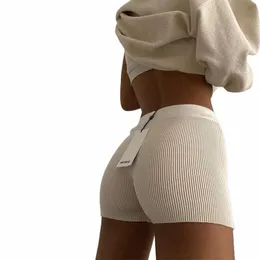 2020 Nowe kobiety solidne spodenki bodyc szczupłe seksowne kobiety Summer Slim Black Kintted Shorts C53O#