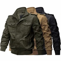 Stor storlek 6xl Army Cargo Jackets Men Spring Autumn Military Multi-Pocket Bomber Coats Male Stand Collar Air Force Tactical Jacket L4MD#