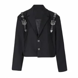 iefb Korean Style Blazer Trend Men's Leather Strap Niche Design Short Silhouette Suit Jacket Slim Man Fi Autumn New CPG0509 522L#
