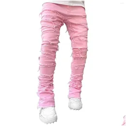 Męskie dżinsy męskie Układane spodnie Hirigin Regar Fit Zniszczone proste ubrania dżinsowe streetwearne dżinsowe dostawa odzież c dhmcg