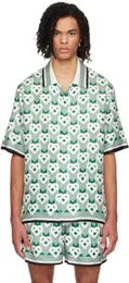 24ss Casablanca Наборы из шелкового кубинского воротника Дизайнерские мужские рубашки Зеленые шорты с сердечками Casablanc