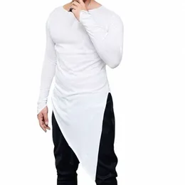 Мужчины асимметричный дизайн панк-хип-хоп футболка LG с рукавами с разрезом по бокам футболки LG мужские повседневные винтажные уличные готические топы v8eT #