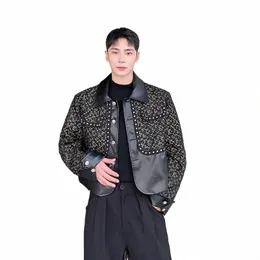 Noymei hemlagad fi Dark Pu Patchwork Design Casual Jacket High Sense Top Men 2024 Autumn Trendy Men's Short Coat WA3044 P5IH#