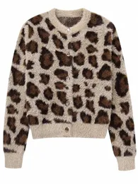 Zevity Women Fi Leopard Print Fur Effest Short Knitt SWEATER SWEAD SHAC LG Sleeve Butts Kimo Coats Tops CT5834 G9DH#