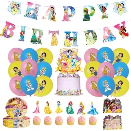 Knives Six Princesses Theme Party Decoration Princess Happy Birthday Flag Cake Topper Latex Balloon Set Paper Plate Supplies