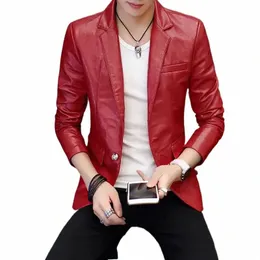 hoo 2024 men's leather blazer Persality trend handsome Young British cultivate e's morality blazer l3sN#