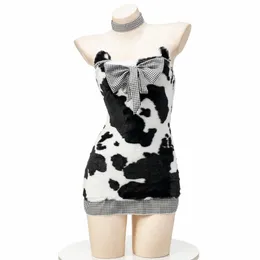 Anilv Plush Cow Curto Dr Maid Uniform Cosplay Mulheres Carto Cute Nightgown Outfit Costume u4ih #