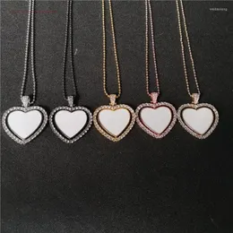 Pendant Necklaces Sublimation Blank Heart Pendants With Bead Chain Transfer Printing Consumables Can Rorate 15pcs Of Lot2780