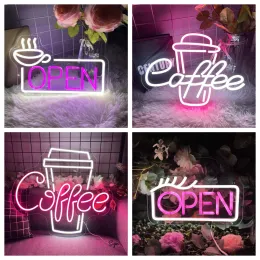 Apriscatole Apri Insegna al neon Birra Bere caffè Insegne LED Luce al neon Design Decorazione da parete per bar caffetteria Negozio Lampade al neon commerciali Insegna