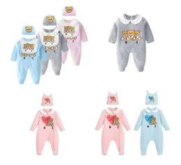 Conjunto de macacão de algodão para bebê, 5 estilos, manga longa, 2 peças, m, com boné, recém-nascido, natal, 018m, macacão infantil, body infantil, onep4217639