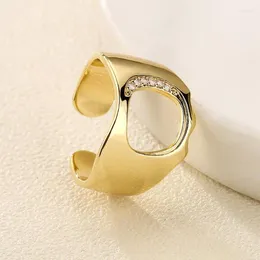 Clusterringe UILZ Hohler geometrischer Kreis offen für Frauen Luxus glänzender weißer Zirkonia Verstellbarer Ring Abendparty Schmuck