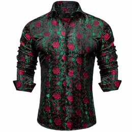 Designer Floral Herrenhemd Lg Sleeve Männer Kleidung Grün Social Prom Rose Green Butt Down Kragen Dr Shirts Bluse F49m #