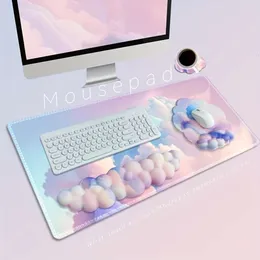 Set di poggiatastiera Cloud da 4 pezzi, supporto per polso ergonomico in memory foam, tappetino per mouse, base antiscivolo per computer di casa, laptop, giochi, scrivania da donna, ufficio, salute