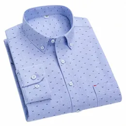 men Classic Oxford Lg Sleeve Shirts Solid Striped Plaid Busin Workwear Dr Shirt Comfortable Casual Cott Standard Shirt b9t6#