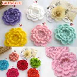 Tricô 15 Pçs/lote Fio de lã Feito à Mão Crochê Malha Flor apliques Patchwork DIY bordado acessórios de costura Pasta de Pano 482