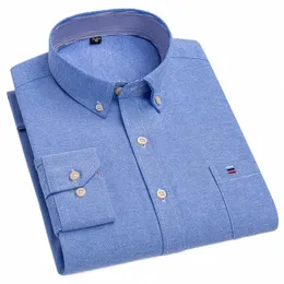 Herren 100% Cott Shirt Lg Sleeve Plaid Oxford Casual Solid Color Print Regular Fit Formal Dr Shirt Übergröße 7XL 6XL 5XL E8mH #